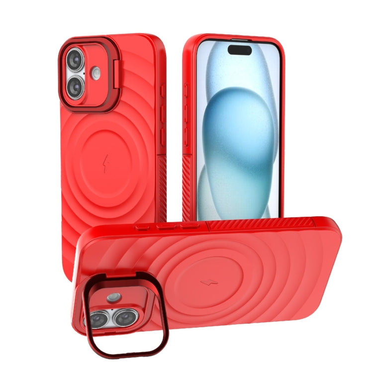 For iPhone 16 Plus Lens Frame Bracket Corrugated MagSafe Phone Case(Red) - iPhone 16 Plus Cases by buy2fix | Online Shopping UK | buy2fix