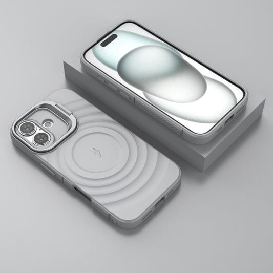For iPhone 16 Lens Frame Bracket Corrugated MagSafe Phone Case(Grey) by buy2fix