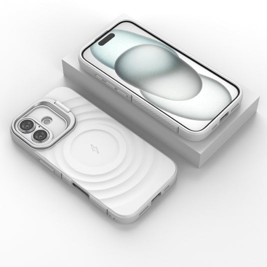 For iPhone 16 Lens Frame Bracket Corrugated MagSafe Phone Case(White) by buy2fix