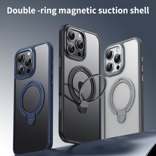 For iPhone 16 Pro Double Ring MagSafe Magnetic Holder Phone Case(Matte Grey) by buy2fix