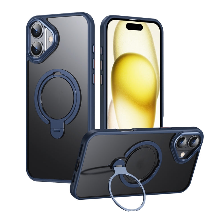 For iPhone 16 Double Ring MagSafe Magnetic Holder Phone Case(Matte Blue) by buy2fix