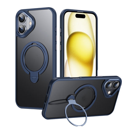 For iPhone 16 Double Ring MagSafe Magnetic Holder Phone Case(Matte Blue) by buy2fix