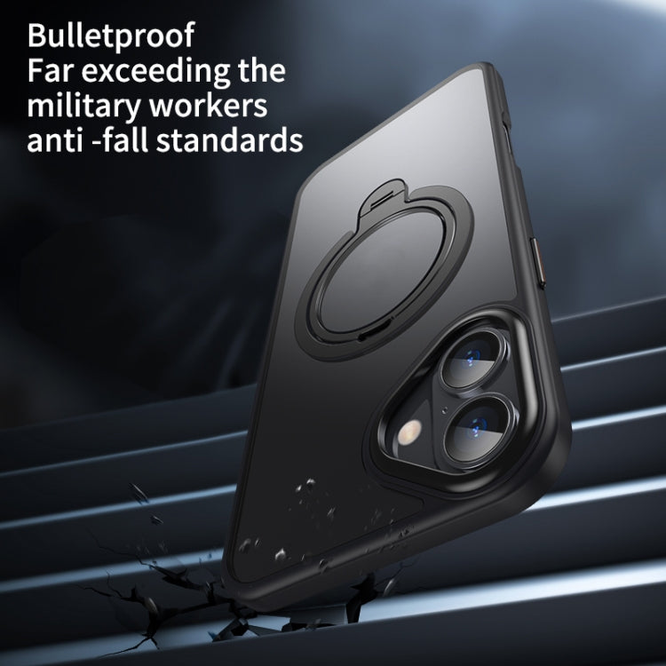 For iPhone 16 Double Ring MagSafe Magnetic Holder Phone Case(Matte Blue) by buy2fix