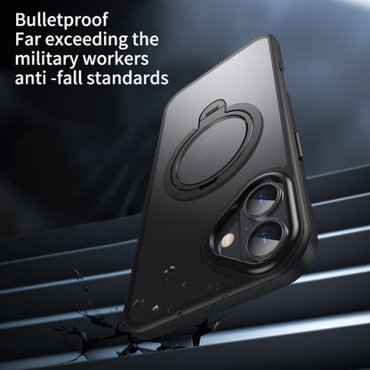 For iPhone 16 Double Ring MagSafe Magnetic Holder Phone Case(Matte Blue) by buy2fix