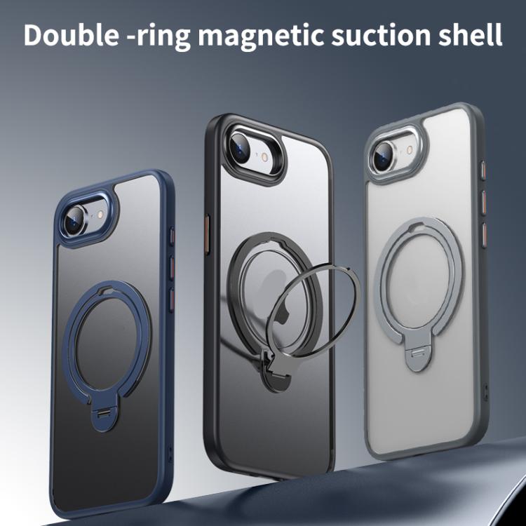 For iPhone 16e Double Ring MagSafe Magnetic Holder Phone Case(Matte Grey) - iPhone 16e Cases by buy2fix | Online Shopping UK | buy2fix