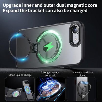 For iPhone 16e Double Ring MagSafe Magnetic Holder Phone Case(Matte Grey) - iPhone 16e Cases by buy2fix | Online Shopping UK | buy2fix