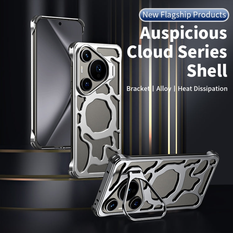 For Huawei Pura 70 Auspicious Cloud Series MagSafe Metal Phone Case with Bracket(Silver) - Huawei Cases by buy2fix | Online Shopping UK | buy2fix