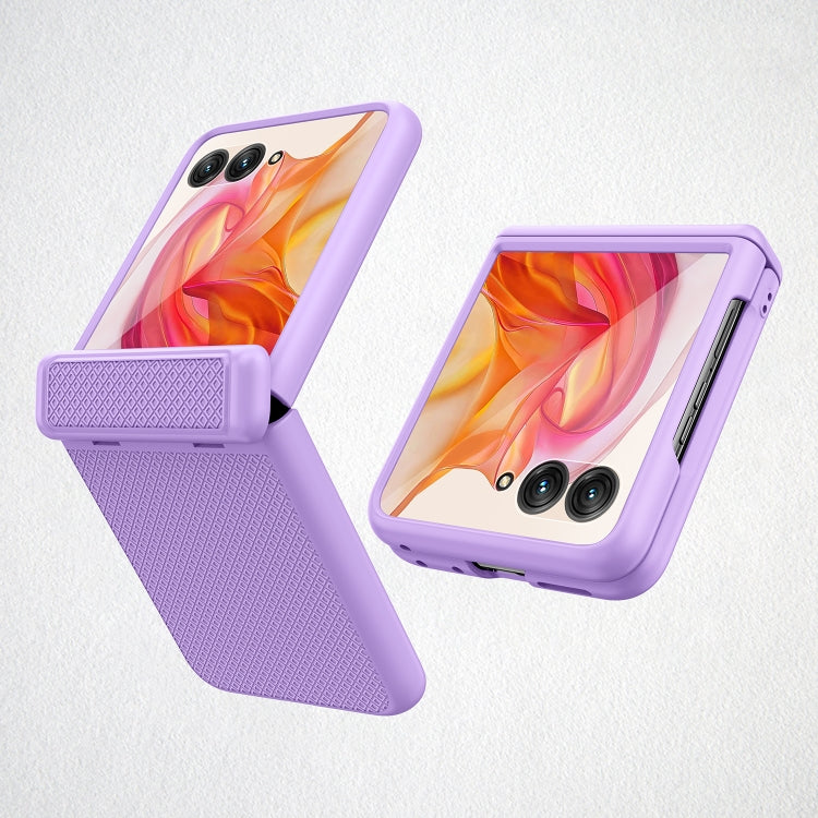 For Motorola Razr 50 Ultra Integrated Fold Hinge Grid Texture Phone Case(Purple) by buy2fix