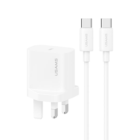 USAMS CC227 20W Fast Charging Charger Set, USB-C / Type-C to USB-C / Type-C(UK Plug)