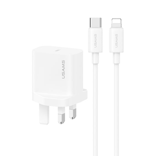 USAMS CC227 20W Fast Charging Charger Set, USB-C / Type-C to 8 Pin(UK Plug)