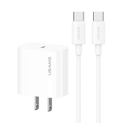USAMS CC228 20W Fast Charging Charger Set, USB-C / Type-C to USB-C / Type-C(US Plug) - USB Charger by USAMS | Online Shopping UK | buy2fix