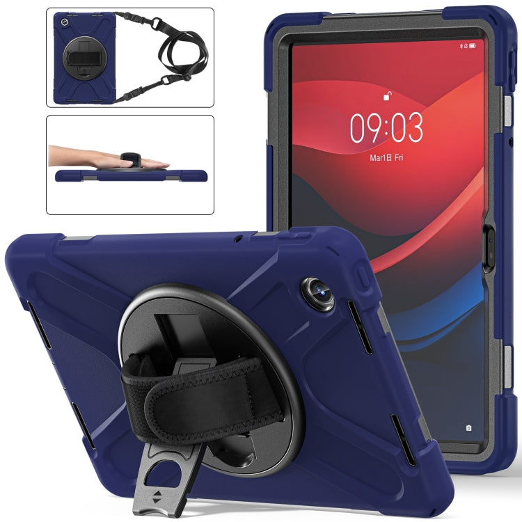 For Lenovo Tab M11 /Xiaoxin Pad 11 2024 Rotatable Holder Silicone Hybrid PC Tablet Case with Shoulder Strap(Navy Blue) by buy2fix
