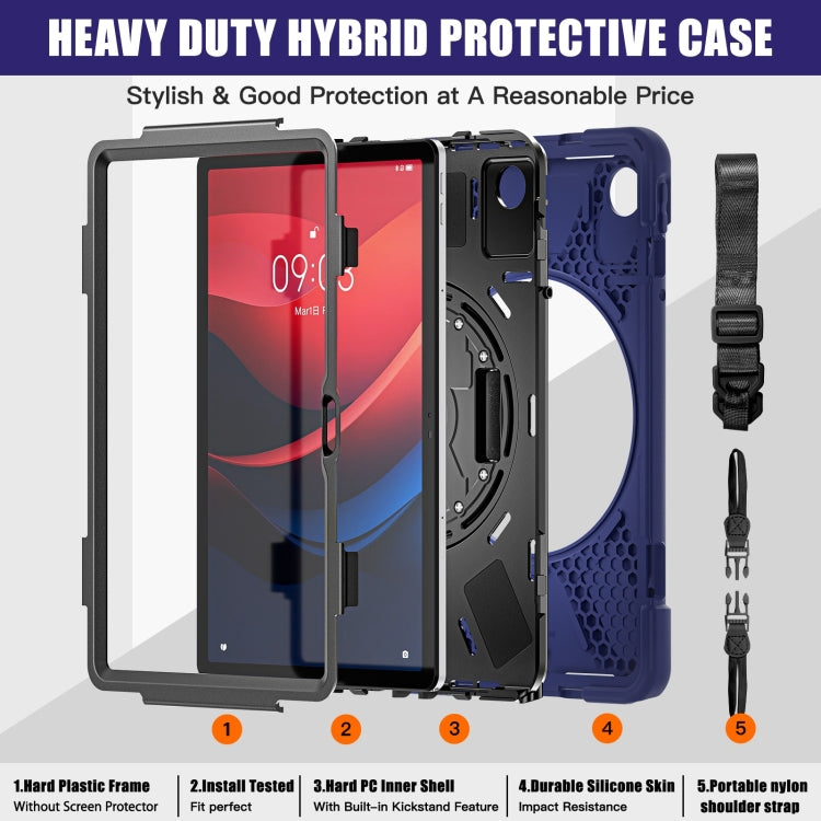 For Lenovo Tab M11 /Xiaoxin Pad 11 2024 Rotatable Holder Silicone Hybrid PC Tablet Case with Shoulder Strap(Navy Blue) by buy2fix