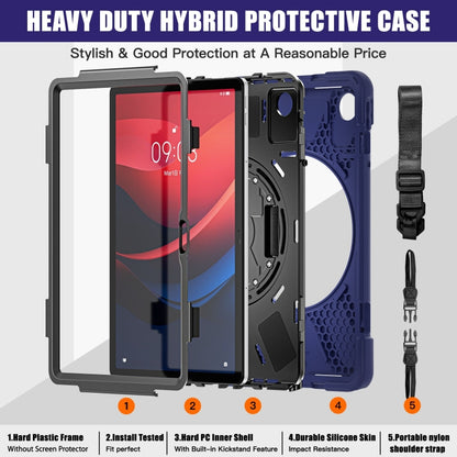 For Lenovo Tab M11 /Xiaoxin Pad 11 2024 Rotatable Holder Silicone Hybrid PC Tablet Case with Shoulder Strap(Navy Blue) by buy2fix