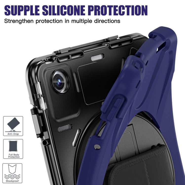 For Lenovo Tab M11 /Xiaoxin Pad 11 2024 Rotatable Holder Silicone Hybrid PC Tablet Case with Shoulder Strap(Navy Blue) by buy2fix