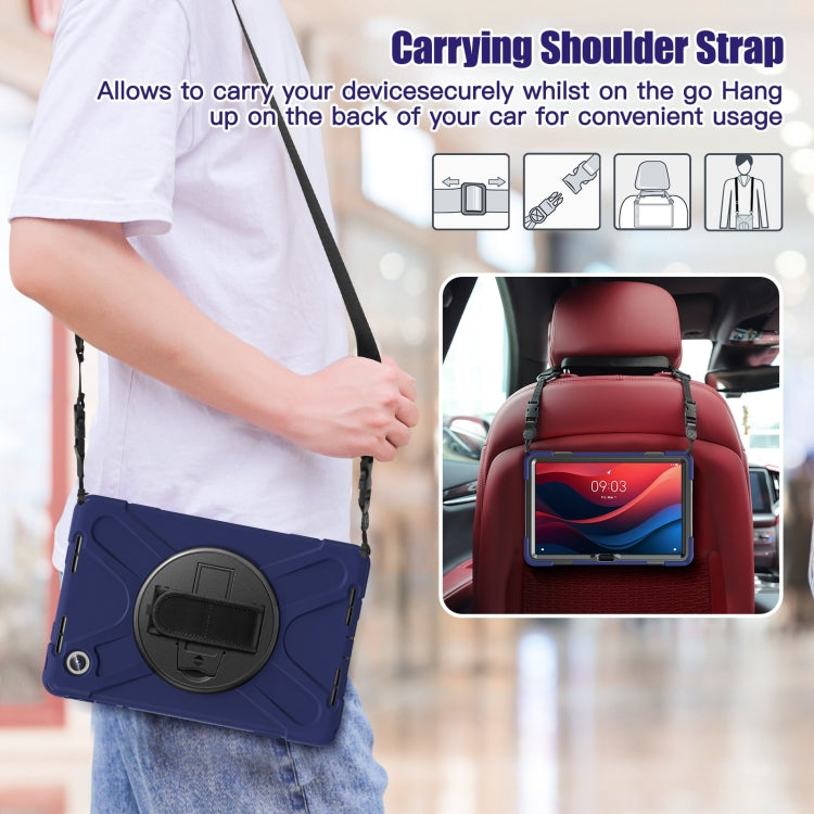 For Lenovo Tab M11 /Xiaoxin Pad 11 2024 Rotatable Holder Silicone Hybrid PC Tablet Case with Shoulder Strap(Navy Blue) by buy2fix