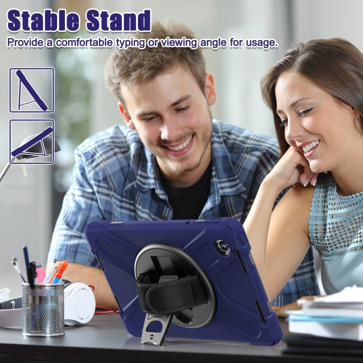 For Lenovo Tab M11 /Xiaoxin Pad 11 2024 Rotatable Holder Silicone Hybrid PC Tablet Case with Shoulder Strap(Navy Blue) by buy2fix