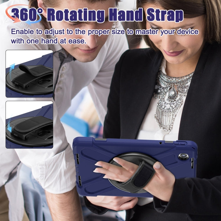 For Lenovo Tab M11 /Xiaoxin Pad 11 2024 Rotatable Holder Silicone Hybrid PC Tablet Case with Shoulder Strap(Navy Blue) by buy2fix
