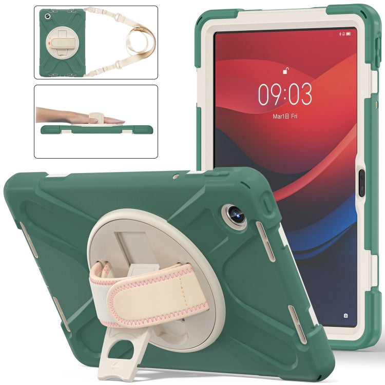 For Lenovo Tab M11 /Xiaoxin Pad 11 2024 Rotatable Holder Silicone Hybrid PC Tablet Case with Shoulder Strap(Emerald Green) by buy2fix