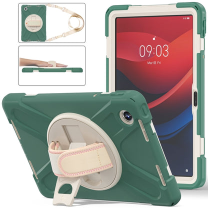 For Lenovo Tab M11 /Xiaoxin Pad 11 2024 Rotatable Holder Silicone Hybrid PC Tablet Case with Shoulder Strap(Emerald Green) by buy2fix