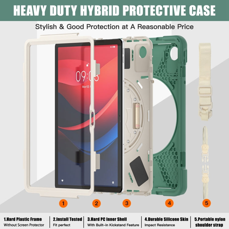 For Lenovo Tab M11 /Xiaoxin Pad 11 2024 Rotatable Holder Silicone Hybrid PC Tablet Case with Shoulder Strap(Emerald Green) by buy2fix