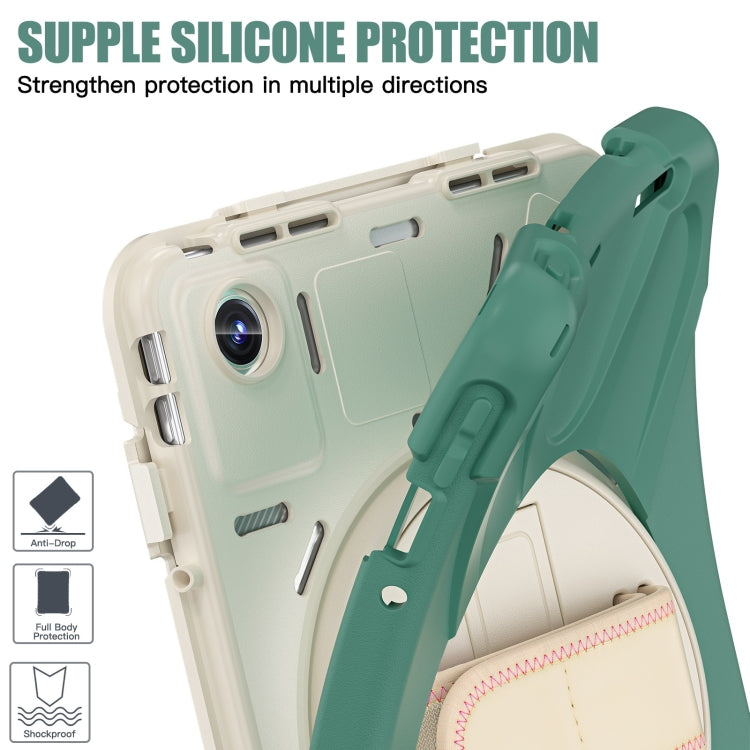 For Lenovo Tab M11 /Xiaoxin Pad 11 2024 Rotatable Holder Silicone Hybrid PC Tablet Case with Shoulder Strap(Emerald Green) by buy2fix