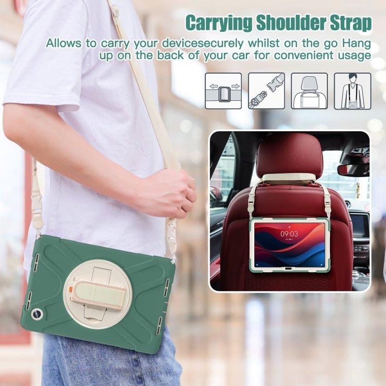 For Lenovo Tab M11 /Xiaoxin Pad 11 2024 Rotatable Holder Silicone Hybrid PC Tablet Case with Shoulder Strap(Emerald Green) by buy2fix
