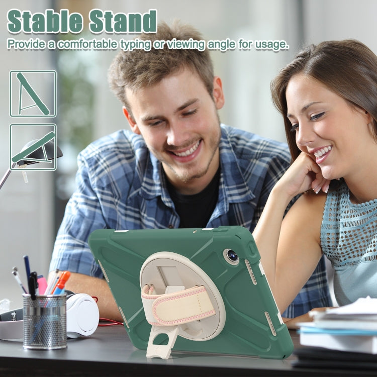 For Lenovo Tab M11 /Xiaoxin Pad 11 2024 Rotatable Holder Silicone Hybrid PC Tablet Case with Shoulder Strap(Emerald Green) by buy2fix