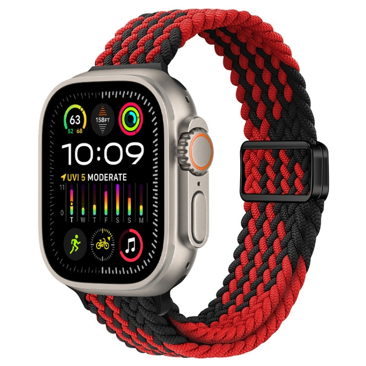 For Apple Watch Ultra 2 49mm Slim Magnetic Buckle Nylon Braided Watch Band(Z Pattern Black Red) by buy2fix