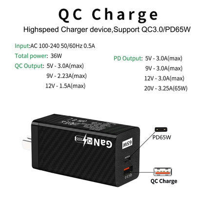 Carbon Fiber GaN PD65W Type-C + QC3.0 USB Quick Charger, AU Plug(Black) - USB Charger by buy2fix | Online Shopping UK | buy2fix