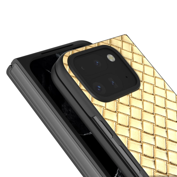 For Google Pixel 9 Pro Fold Black Frame Woven Texture PU Phone Case(Gold) - Google Cases by buy2fix | Online Shopping UK | buy2fix