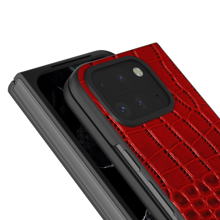 For Google Pixel 9 Pro Fold ABEEL Genuine Leather Crocodile Pattern Black Edge Phone Case(Red) - Google Cases by buy2fix | Online Shopping UK | buy2fix