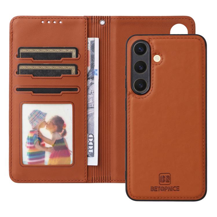 For Samsung Galaxy S25 5G BETOPNICE BN-005 2 in 1 Detachable Imitate Genuine Leather Phone Case(Brown) by BETOPNICE