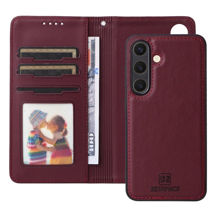 For Samsung Galaxy S25 5G BETOPNICE BN-005 2 in 1 Detachable Imitate Genuine Leather Phone Case(Wine Red) by BETOPNICE