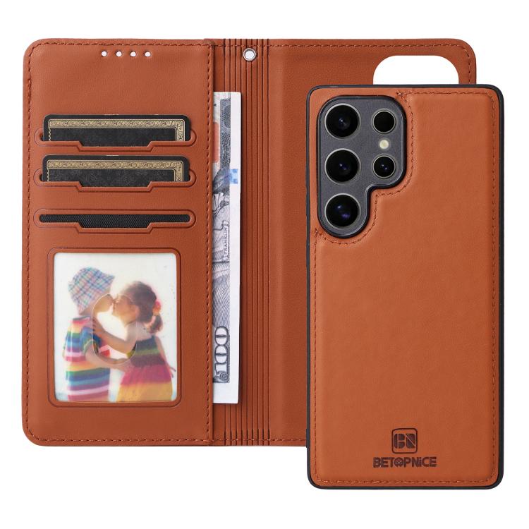 For Samsung Galaxy S25 Ultra 5G BETOPNICE BN-005 2 in 1 Detachable Imitate Genuine Leather Phone Case(Brown) by BETOPNICE