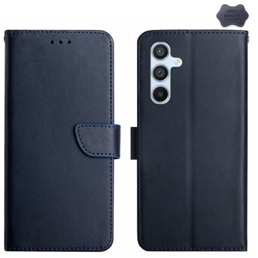 For Samsung Galaxy A16 5G HT02 Genuine Leather Fingerprint-proof Flip Phone Case(Blue) - Galaxy Phone Cases by buy2fix | Online Shopping UK | buy2fix
