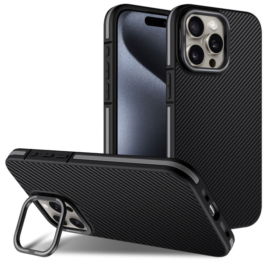 For iPhone 16 Pro Carbon Fiber Texture Lens Holder TPU Phone Case(Grey) - iPhone 16 Pro Cases by buy2fix | Online Shopping UK | buy2fix