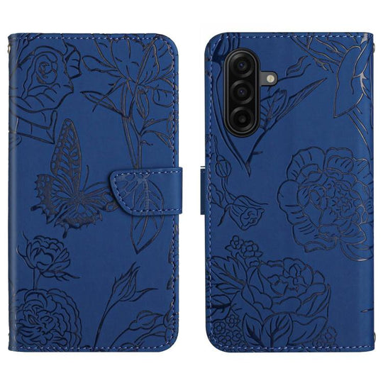 For Samsung Galaxy A37 5G Skin Feel Butterfly Embossed Flip Leather Phone Case(Blue)