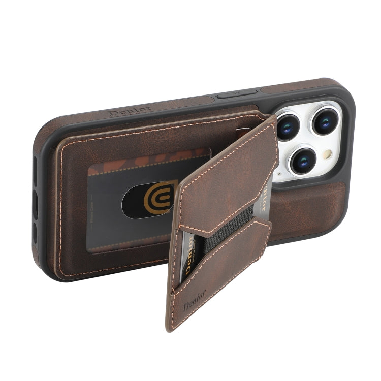 For iPhone 13 Pro Max Denior D17 Skin Feel MagSafe Detachable Card Slot Phone Case(Brown) - iPhone 13 Pro Max Cases by Denior | Online Shopping UK | buy2fix