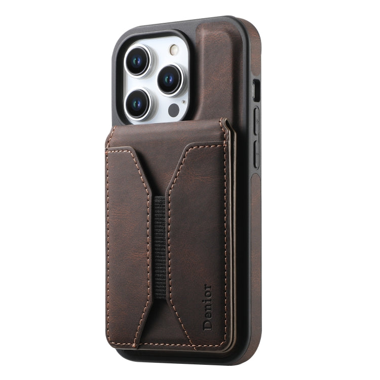 For iPhone 14 Pro Max Denior D17 Skin Feel MagSafe Detachable Card Slot Phone Case(Brown) - iPhone 14 Pro Max Cases by Denior | Online Shopping UK | buy2fix