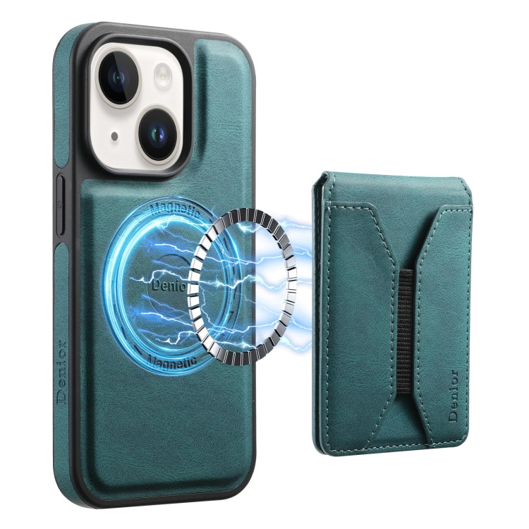For iPhone 15 Denior D17 Skin Feel MagSafe Detachable Card Slot Phone Case(Blue) by Denior