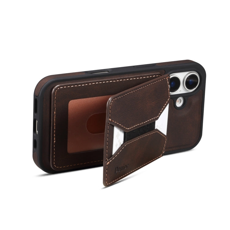 For iPhone 16 Denior D17 Skin Feel MagSafe Detachable Card Slot Phone Case(Brown) - iPhone 16 Cases by Denior | Online Shopping UK | buy2fix