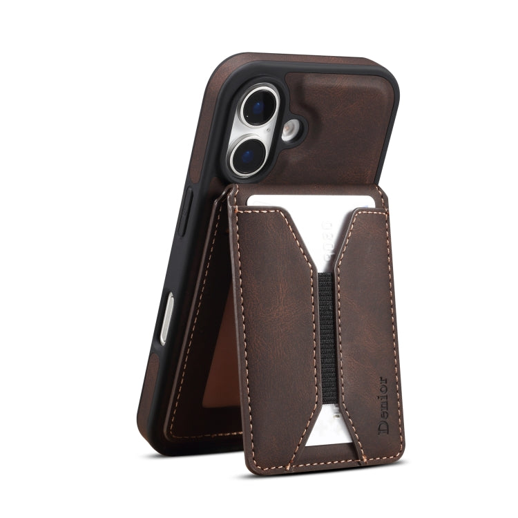 For iPhone 16 Denior D17 Skin Feel MagSafe Detachable Card Slot Phone Case(Brown) - iPhone 16 Cases by Denior | Online Shopping UK | buy2fix