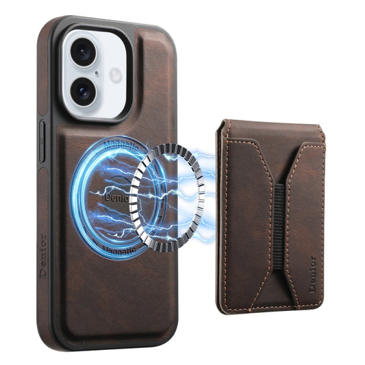 For iPhone 16 Plus Denior D17 Skin Feel MagSafe Detachable Card Slot Phone Case(Brown) - iPhone 16 Plus Cases by Denior | Online Shopping UK | buy2fix