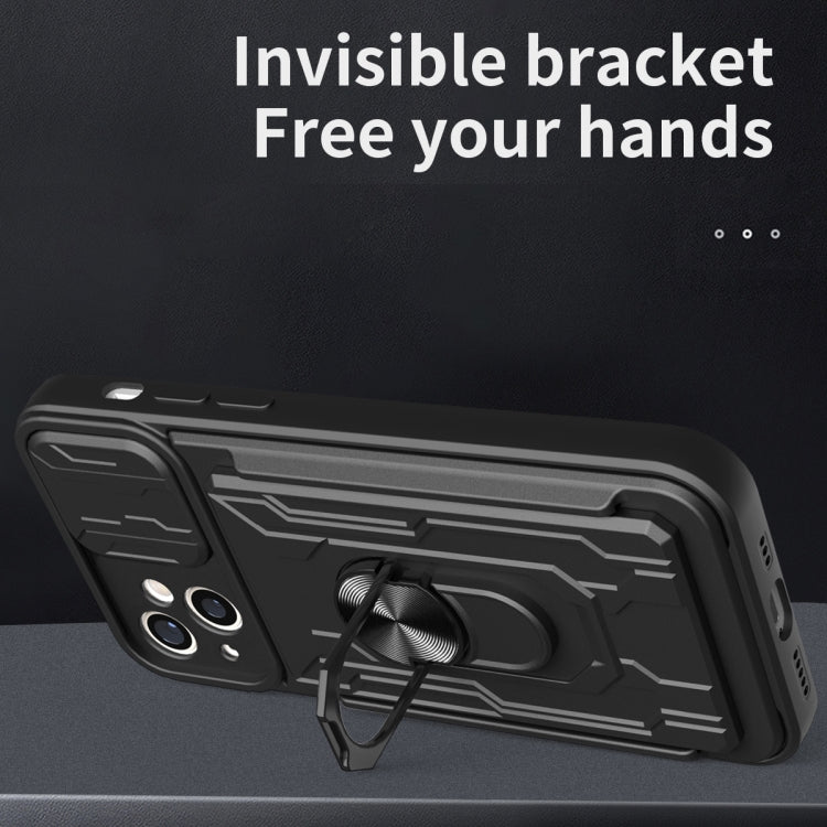 For iPhone 15 Sliding Camshield TPU+PC Phone Case with Card Slot(Black) by buy2fix