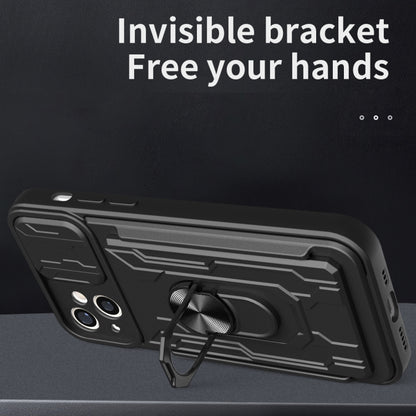For iPhone 15 Sliding Camshield TPU+PC Phone Case with Card Slot(Black) by buy2fix