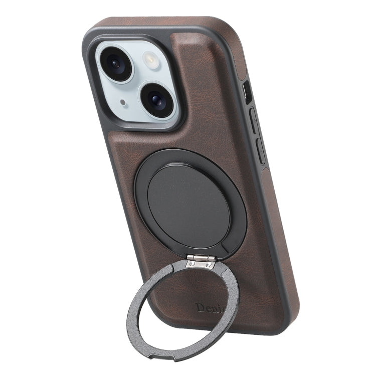 For iPhone 15 Denior A14 Skin Feel Rotating Holder MagSafe Phone Case(Brown) - iPhone 15 Cases by Denior | Online Shopping UK | buy2fix