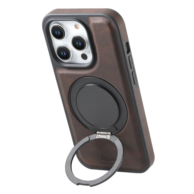 For iPhone 16 Pro Max Denior A14 Skin Feel Rotating Holder MagSafe Phone Case(Brown) by Denior