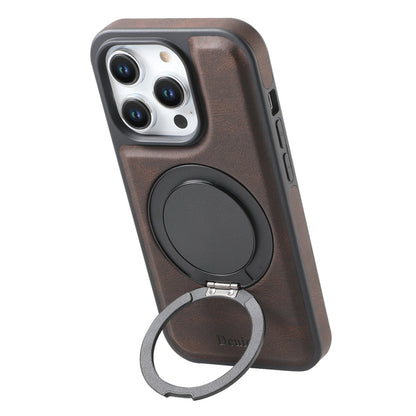 For iPhone 16 Pro Max Denior A14 Skin Feel Rotating Holder MagSafe Phone Case(Brown) by Denior