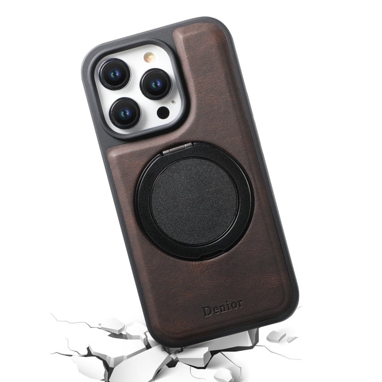 For iPhone 16 Pro Max Denior A14 Skin Feel Rotating Holder MagSafe Phone Case(Brown) by Denior